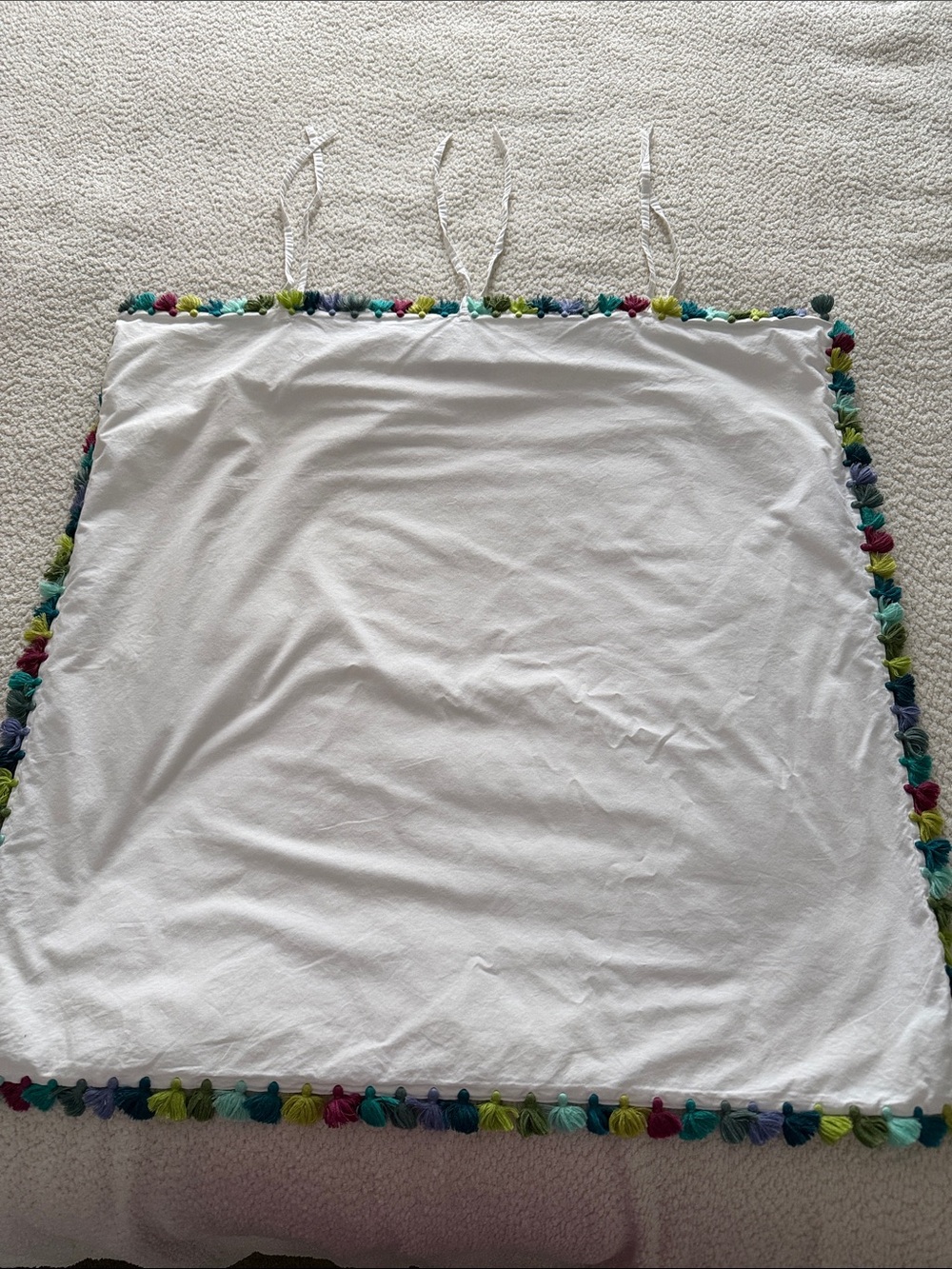 V. Barkowski European Pillow Cover / Pillow Sham White with Colorful Tassel Trim